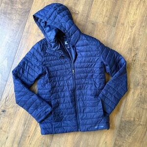 Lands’ End Navy Hooded Puffer Packable Jacket